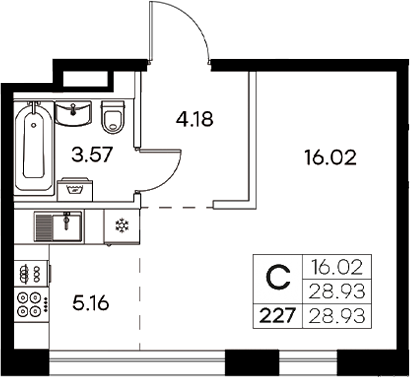 Планировка — Экосити Резиденции, Студия, 29 м²