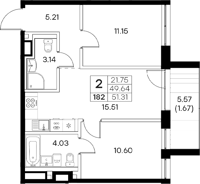 Планировка — Экосити Резиденции, 3-комн., 50 м²