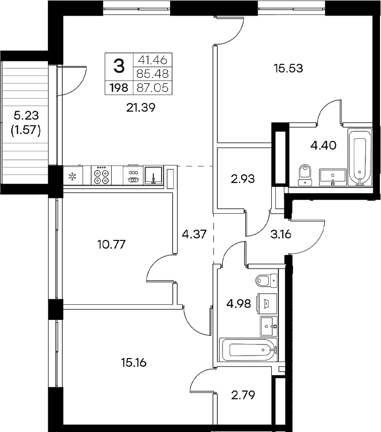 Планировка — Экосити Резиденции, 4-комн., 85 м²