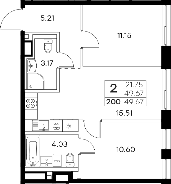 Планировка — Экосити Резиденции, 3-комн., 50 м²