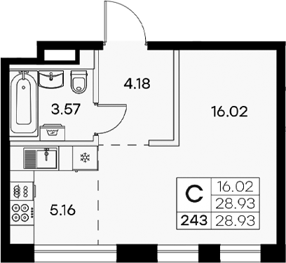 Планировка — Экосити Резиденции, Студия, 29 м²