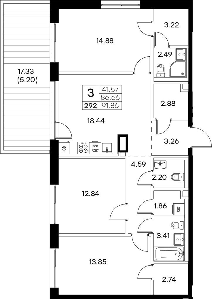 Планировка — Экосити Резиденции, 4-комн., 87 м²