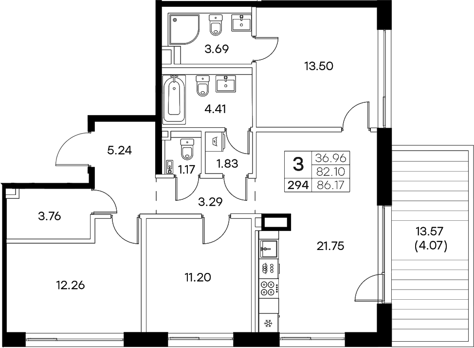 Планировка — Экосити Резиденции, 4-комн., 82 м²