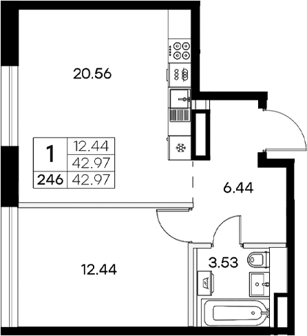 Планировка — Экосити Резиденции, 2-комн., 43 м²