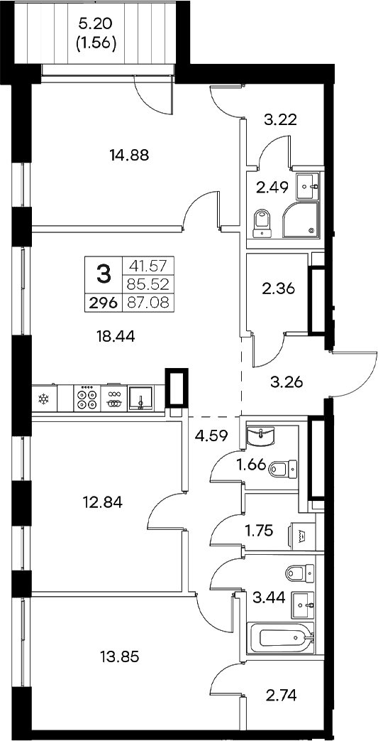 Планировка — Экосити Резиденции, 4-комн., 86 м²