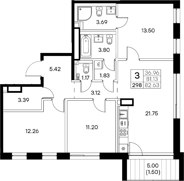 Планировка — Экосити Резиденции, 4-комн., 81 м²