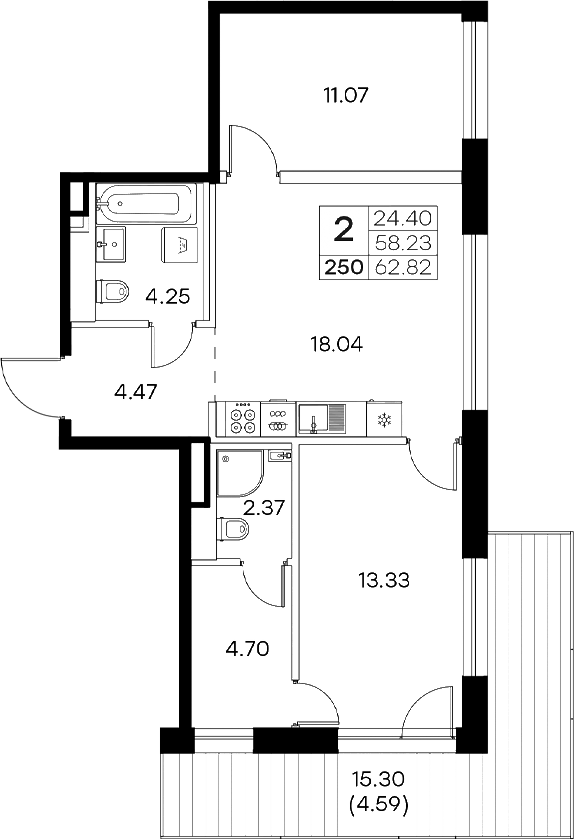 Планировка — Экосити Резиденции, 3-комн., 58 м²