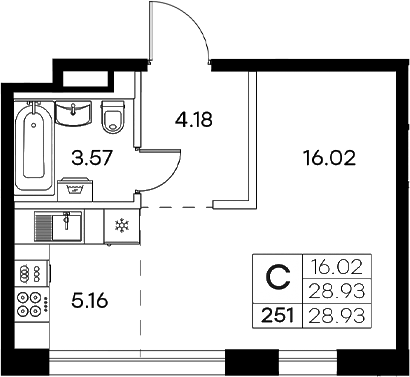 Планировка — Экосити Резиденции, Студия, 29 м²
