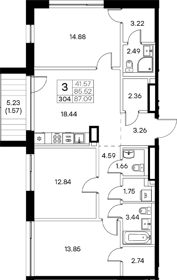 Планировка — Экосити Резиденции, 4-комн., 86 м²