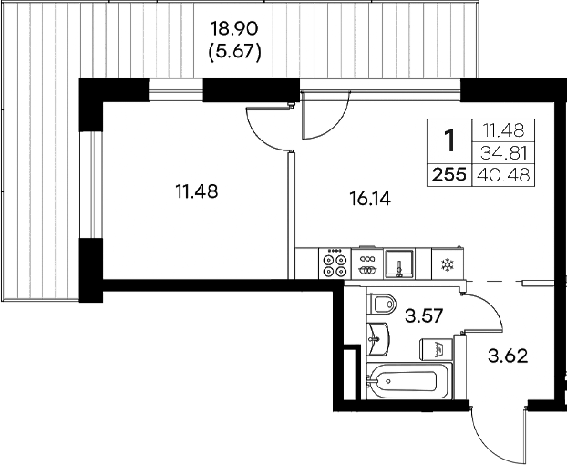 Планировка — Экосити Резиденции, 2-комн., 35 м²