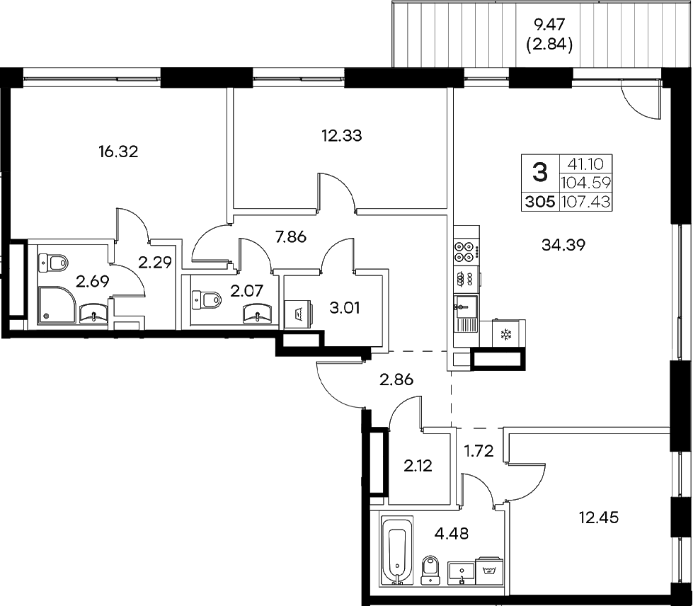Планировка — Экосити Резиденции, 4-комн., 105 м²