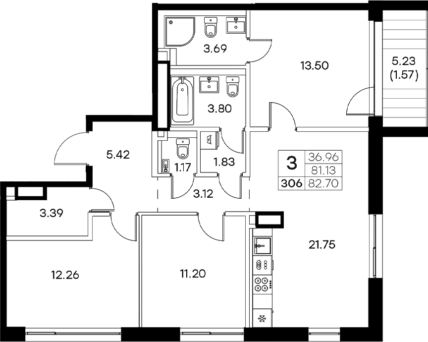 Планировка — Экосити Резиденции, 4-комн., 81 м²