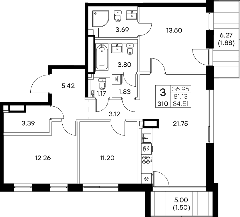 Планировка — Экосити Резиденции, 4-комн., 81 м²