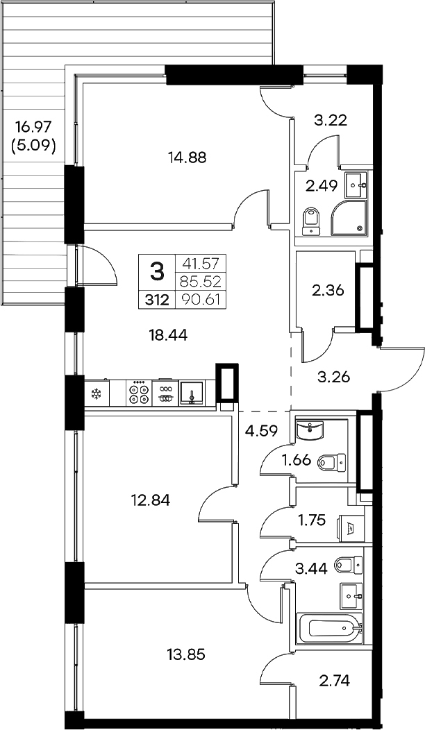 Планировка — Экосити Резиденции, 4-комн., 86 м²