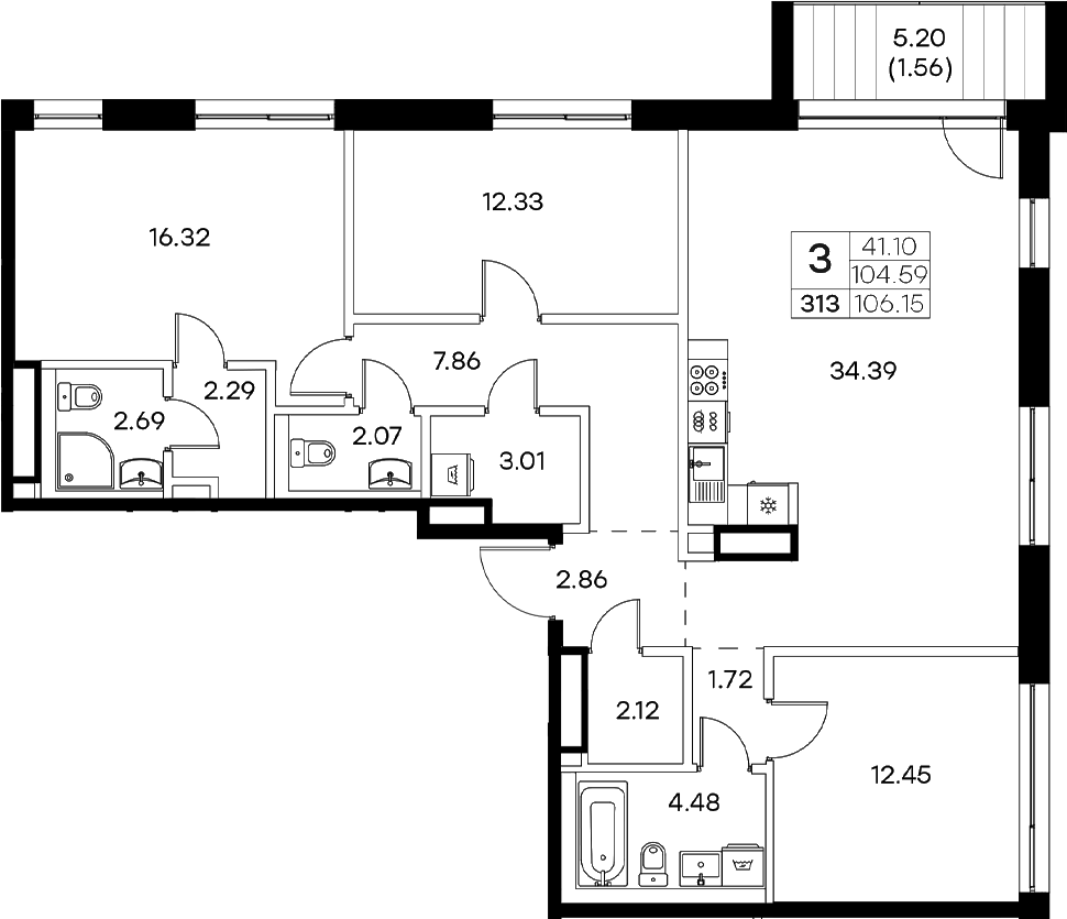 Планировка — Экосити Резиденции, 4-комн., 105 м²
