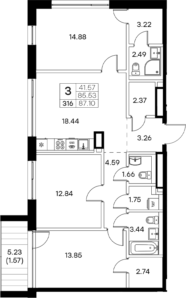 Планировка — Экосити Резиденции, 4-комн., 86 м²