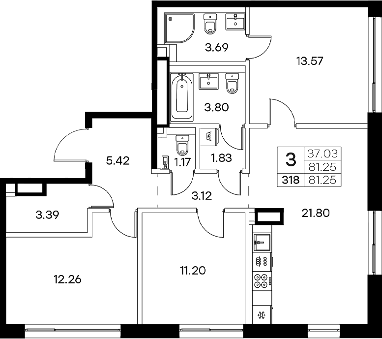Планировка — Экосити Резиденции, 4-комн., 81 м²