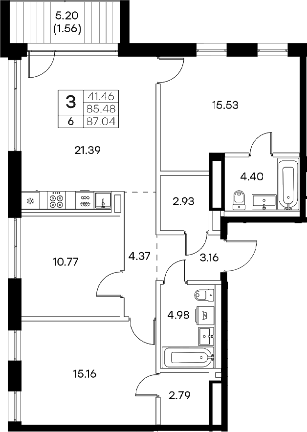 Планировка — Экосити Резиденции, 4-комн., 85 м²