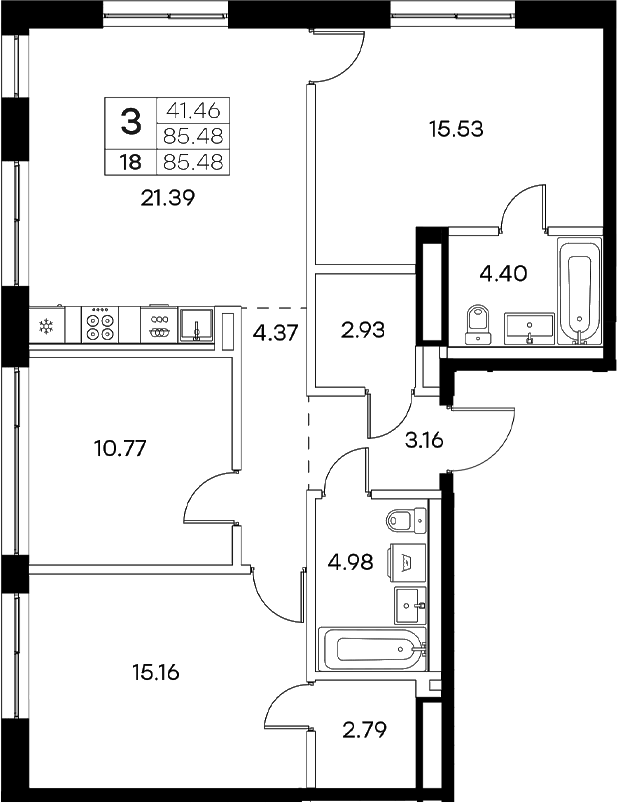 Планировка — Экосити Резиденции, 4-комн., 85 м²