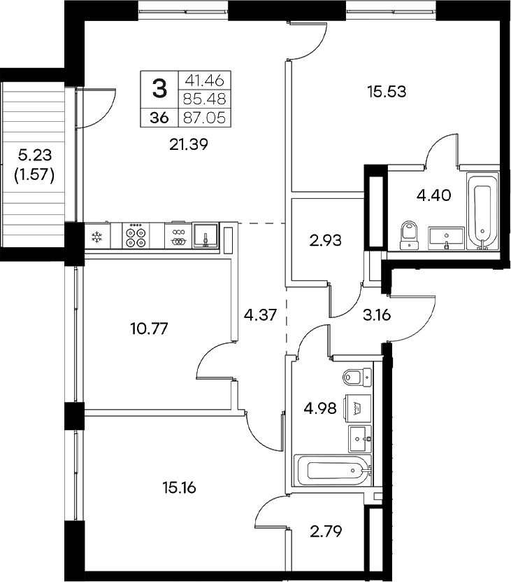 Планировка — Экосити Резиденции, 4-комн., 85 м²