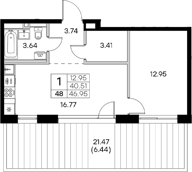 Планировка — Экосити Резиденции, 2-комн., 41 м²