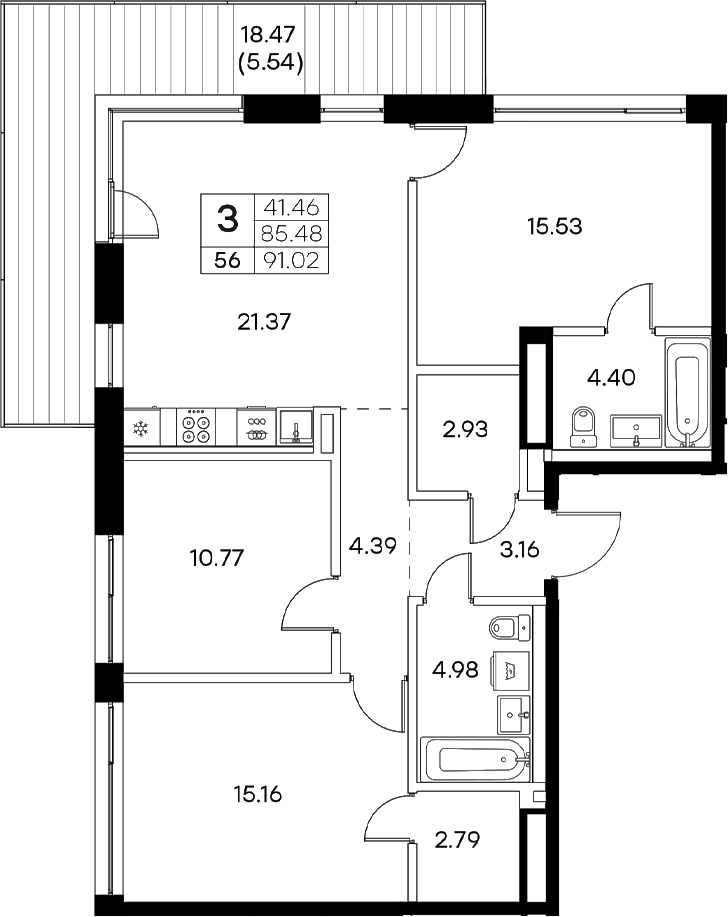 Планировка — Экосити Резиденции, 4-комн., 85 м²