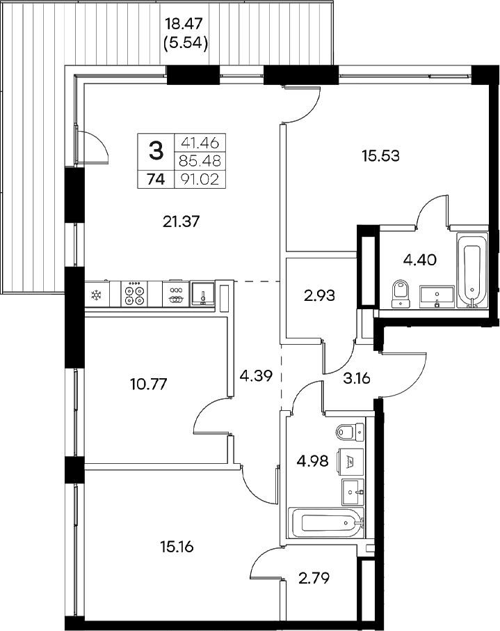 Планировка — Экосити Резиденции, 4-комн., 85 м²