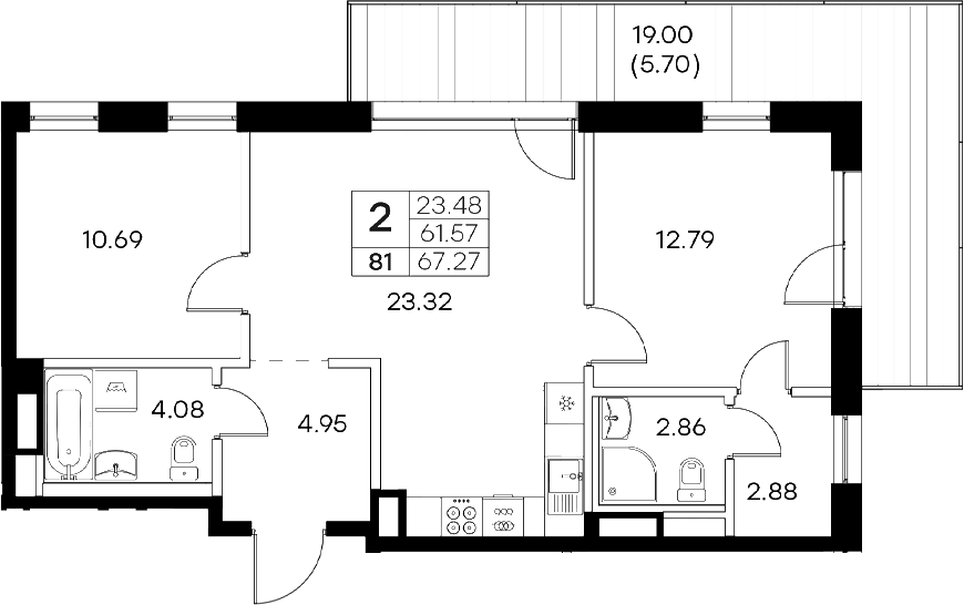 Планировка — Экосити Резиденции, 3-комн., 62 м²