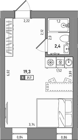 Планировка — Апарт-отель Весна, Студия, 22 м²