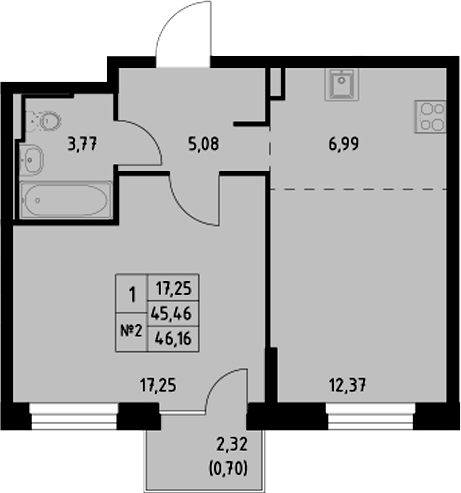 Планировка — Манзара, 1-комн., 45 м²