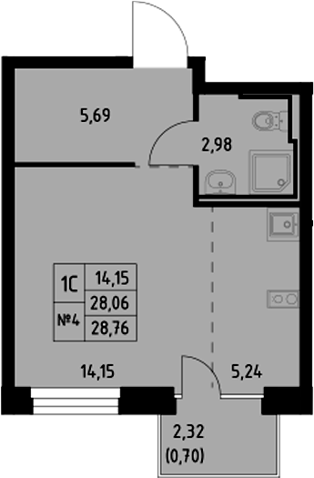 Планировка — Манзара, Студия, 28 м²