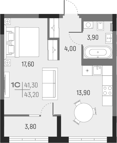 Планировка — А+, Студия, 39 м²