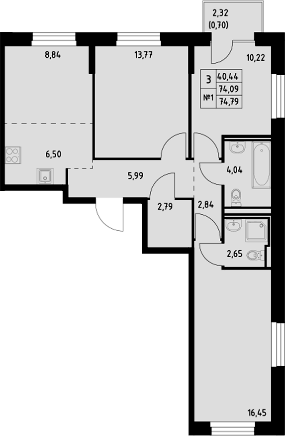 Планировка — Манзара, 3-комн., 74 м²