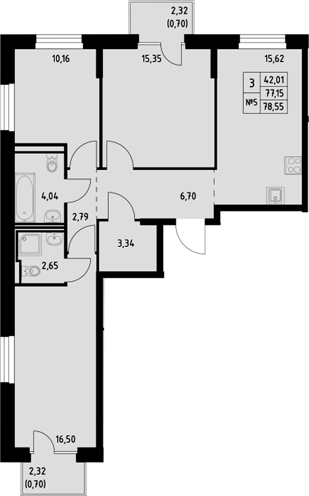 Планировка — Манзара, 3-комн., 77 м²