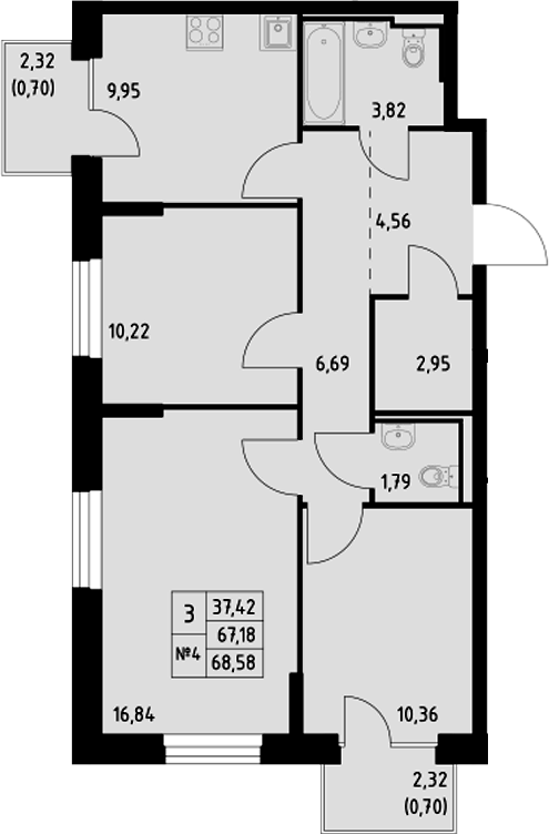 Планировка — Манзара, 3-комн., 67 м²