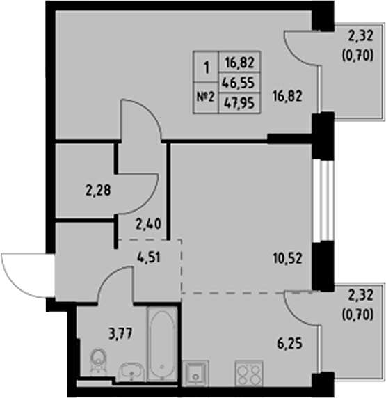 Планировка — Манзара, 1-комн., 47 м²