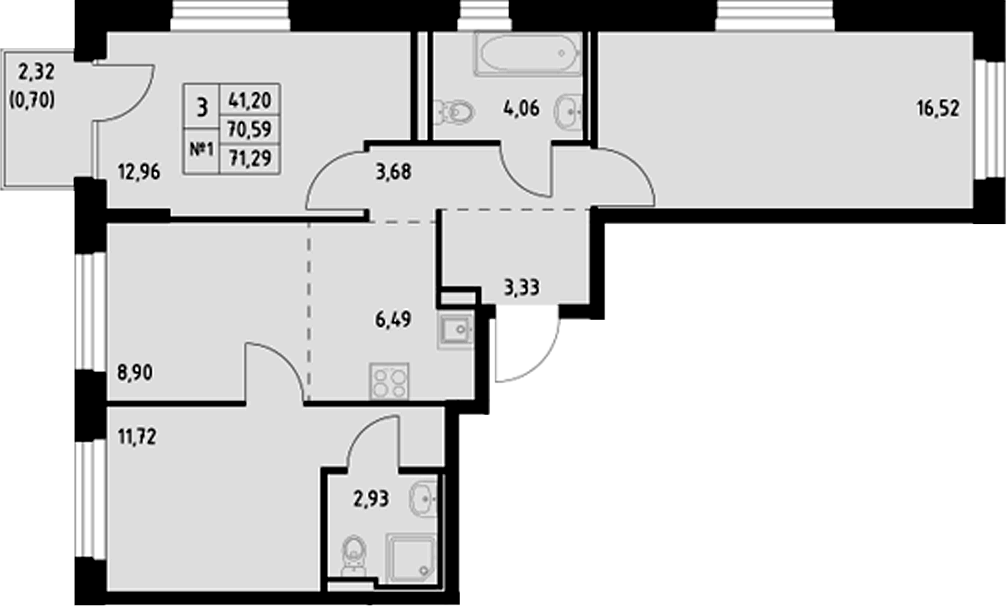 Планировка — Манзара, 3-комн., 71 м²