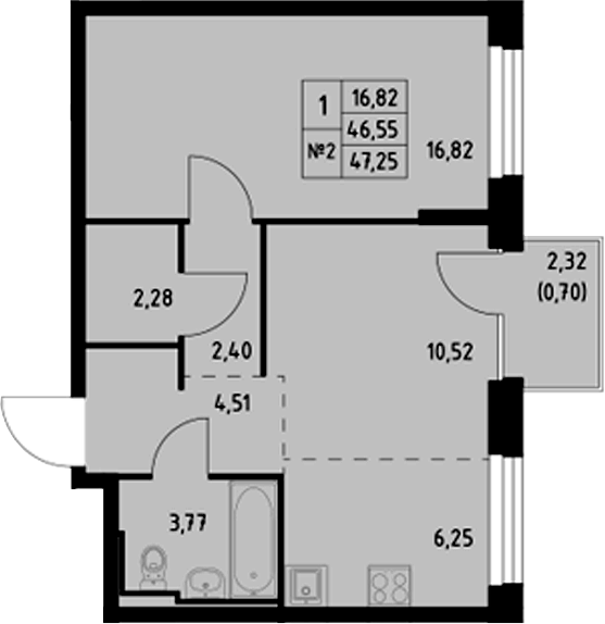 Планировка — Манзара, 1-комн., 47 м²