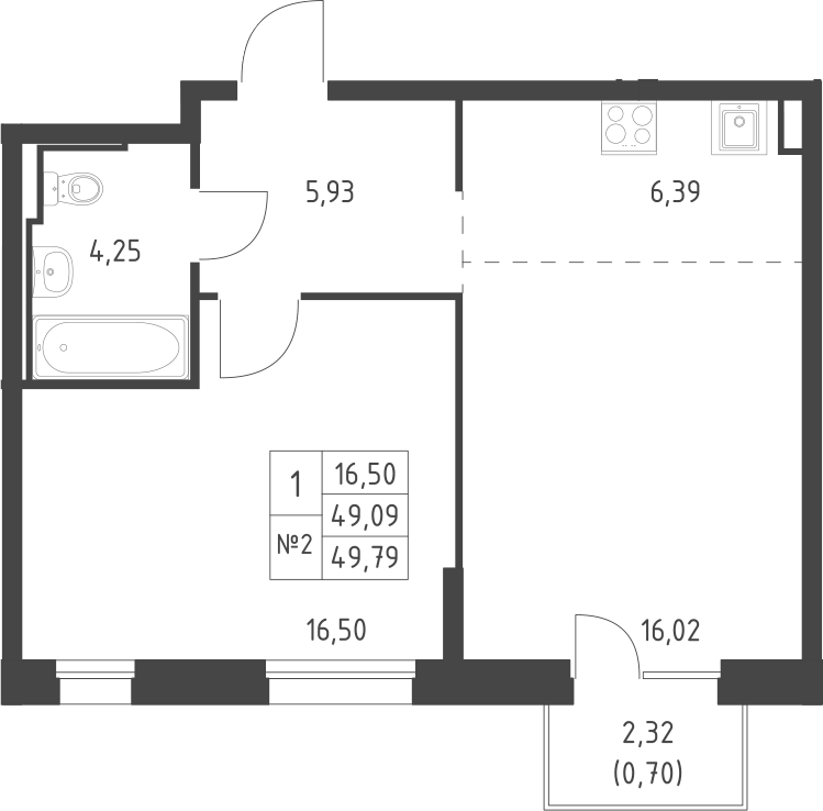 Планировка — Манзара, 1-комн., 49 м²