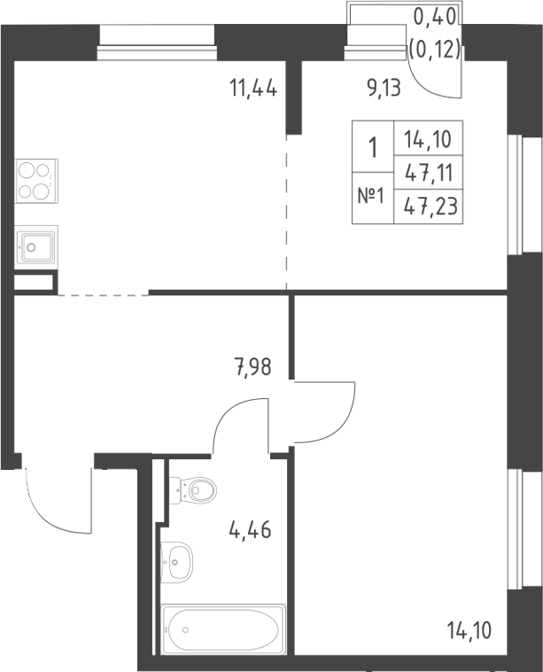 Планировка — Манзара, 1-комн., 47 м²