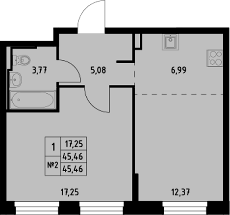 Планировка — Манзара, 1-комн., 45 м²