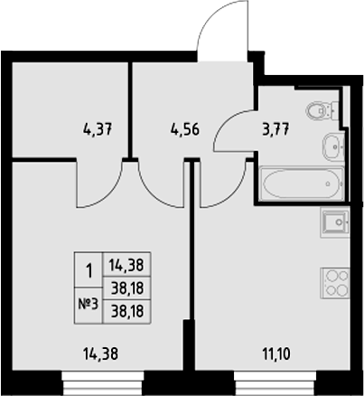 Планировка — Манзара, 1-комн., 38 м²