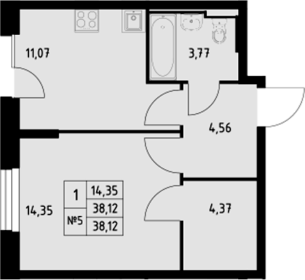Планировка — Манзара, 1-комн., 38 м²