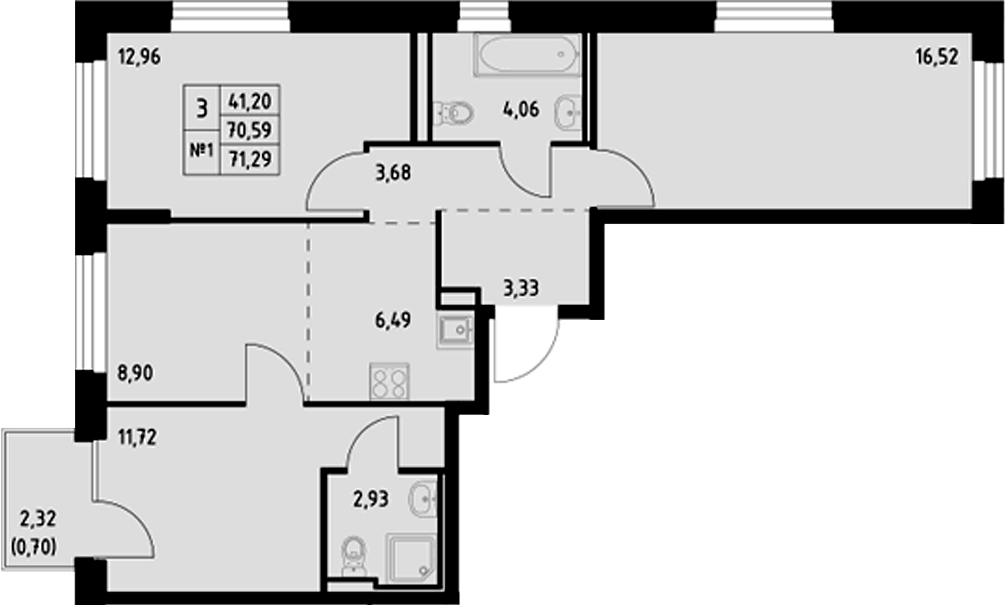 Планировка — Манзара, 3-комн., 71 м²