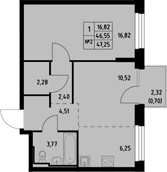 Планировка — Манзара, 1-комн., 47 м²
