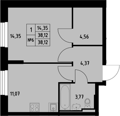 Планировка — Манзара, 1-комн., 38 м²