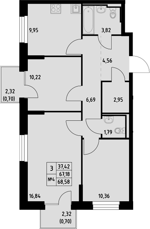 Планировка — Манзара, 3-комн., 67 м²