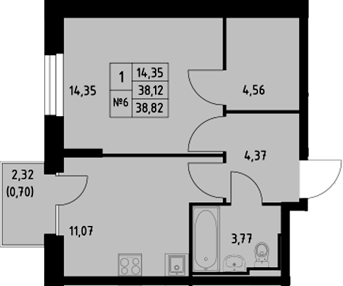 Планировка — Манзара, 1-комн., 38 м²