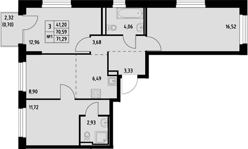 Планировка — Манзара, 3-комн., 71 м²