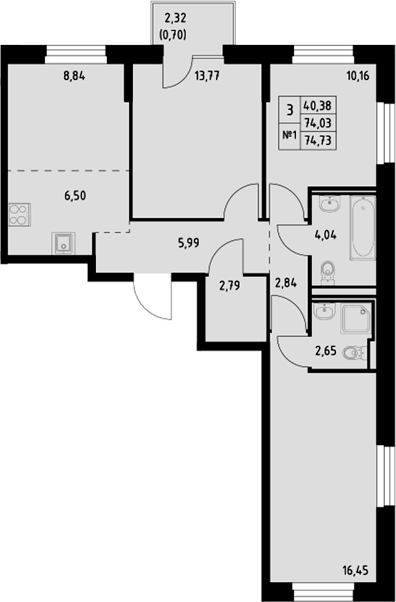 Планировка — Манзара, 3-комн., 74 м²